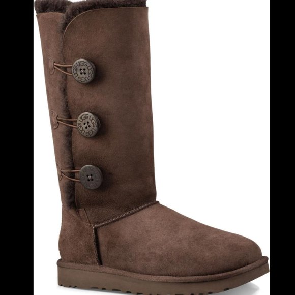 UGG tall Bailey Button Triplett Chocolate Kids Size 2 - Picture 1 of 5